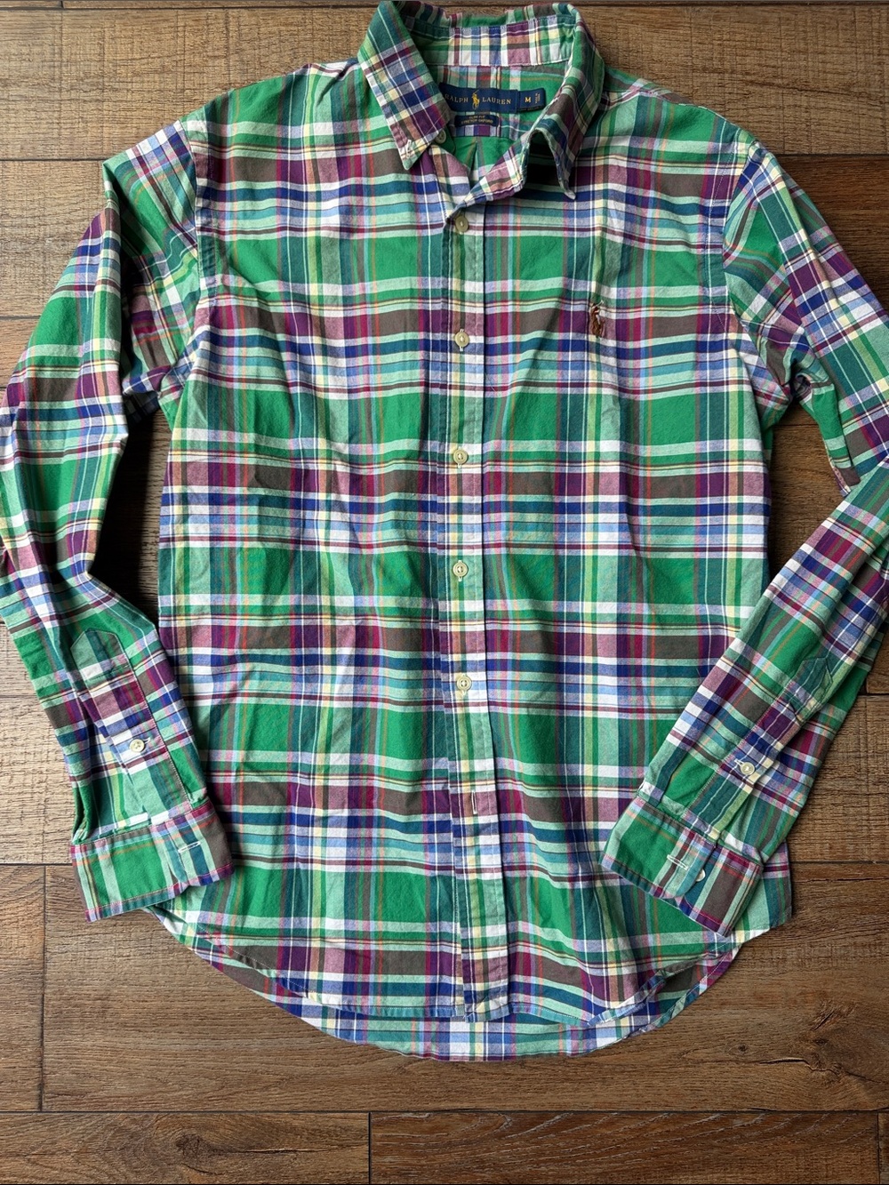 Ralph Lauren Green, Purple & White Plaid Button-Down Shirt